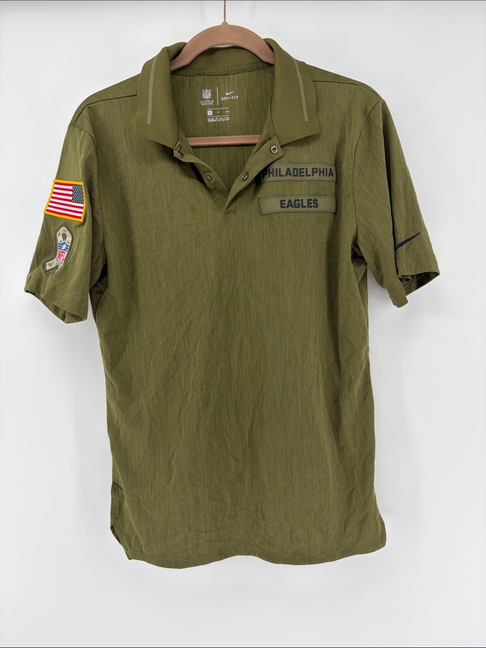 Nike Dri-Fit Philadelphia Eagles Army Green Polo Shirt Salute to Service Sz S